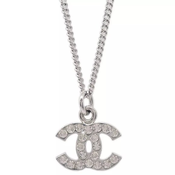 Chanel CC Chain Necklace Pendant Rhinestone Silver - Picture 1 of 4